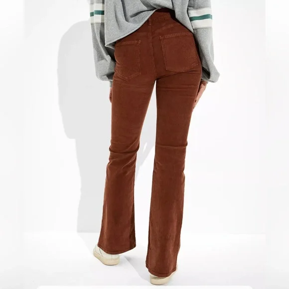 NEW AE Corduroy Super High-Waisted Flare Pant Brown Corduroy size 10 - Picture 10 of 14
